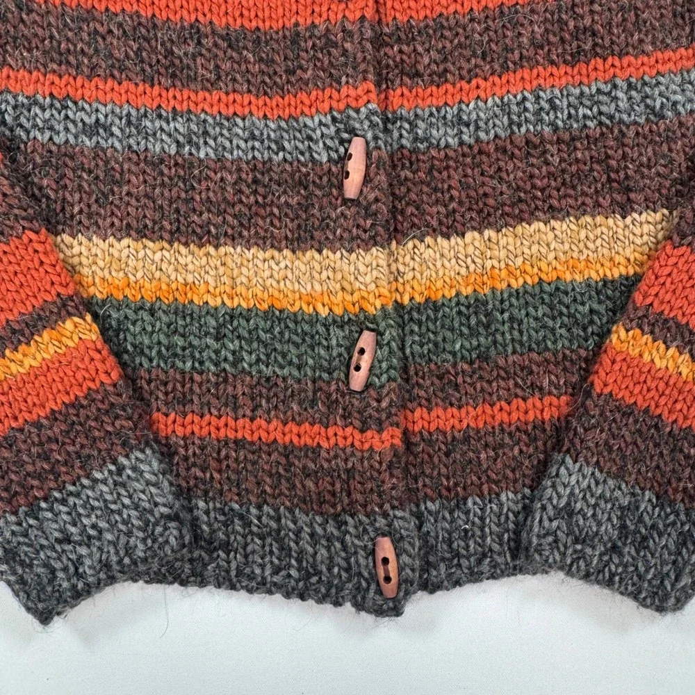 Dressbarn Womens Chunky Knit Striped Wool Blend Toggle Cardigan Sweater Large
